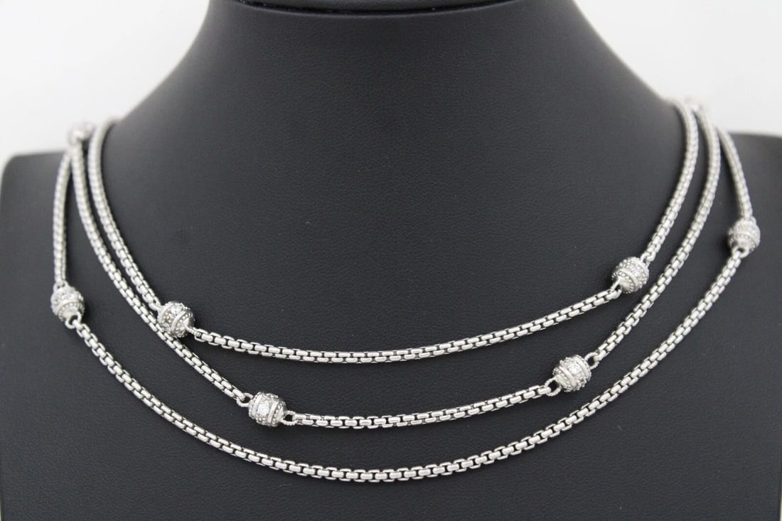 JUDITH RIPKA STERLING SILVER MULTI STRAND BOX LINK NECKLACE 18" ~ 54.6GR (1 of 2)