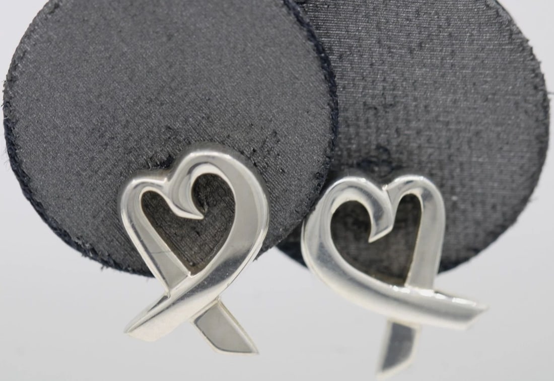 TIFFANY & CO. STERLING SILVER PALOMA PICASSO LOVING HEART STUD EARRINGS (1 of 2)