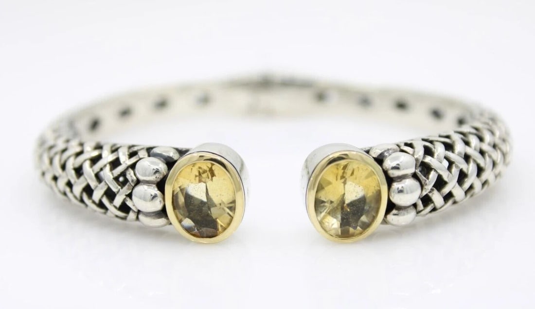 SAMUEL BENHAM BJC STERLING SILVER & 18K GOLD CITRINE CUFF BRACELET 28.2 GR (1 of 2)