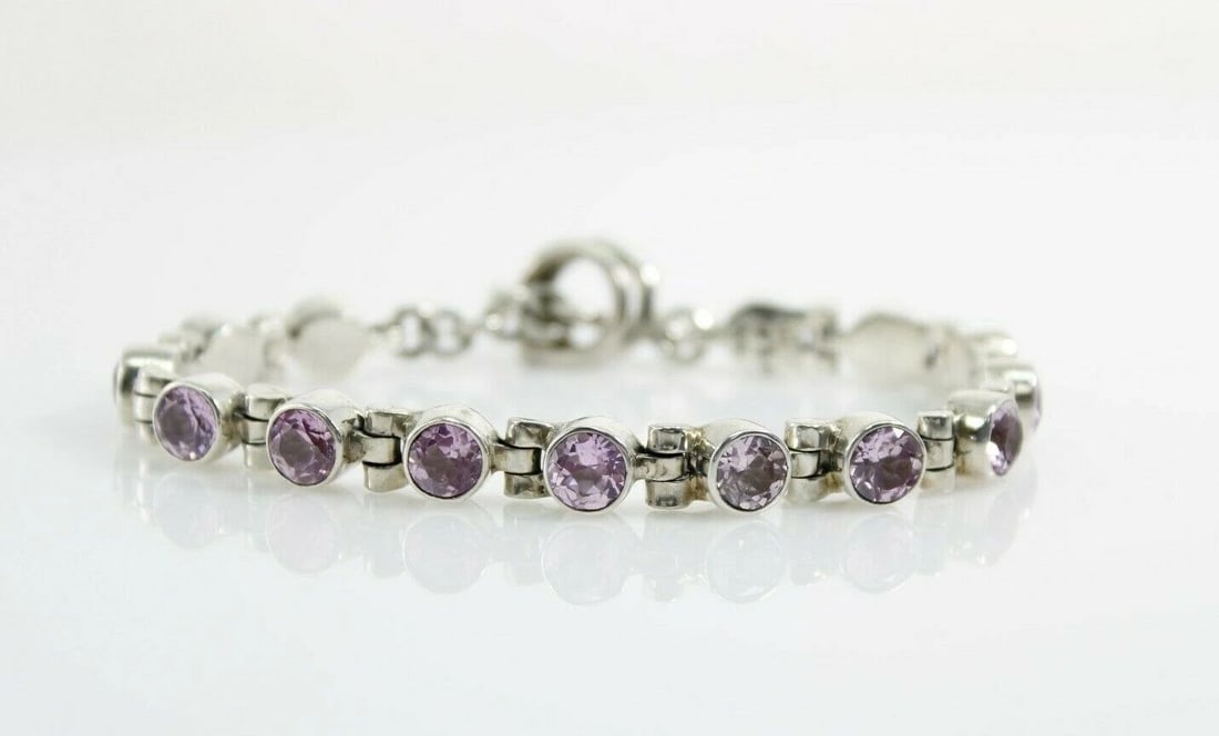 VINTAGE EXEX CLAUDIA AGUDELO STERLING SILVER PINK CRYSTAL STONES LINK BRACELET (1 of 2)
