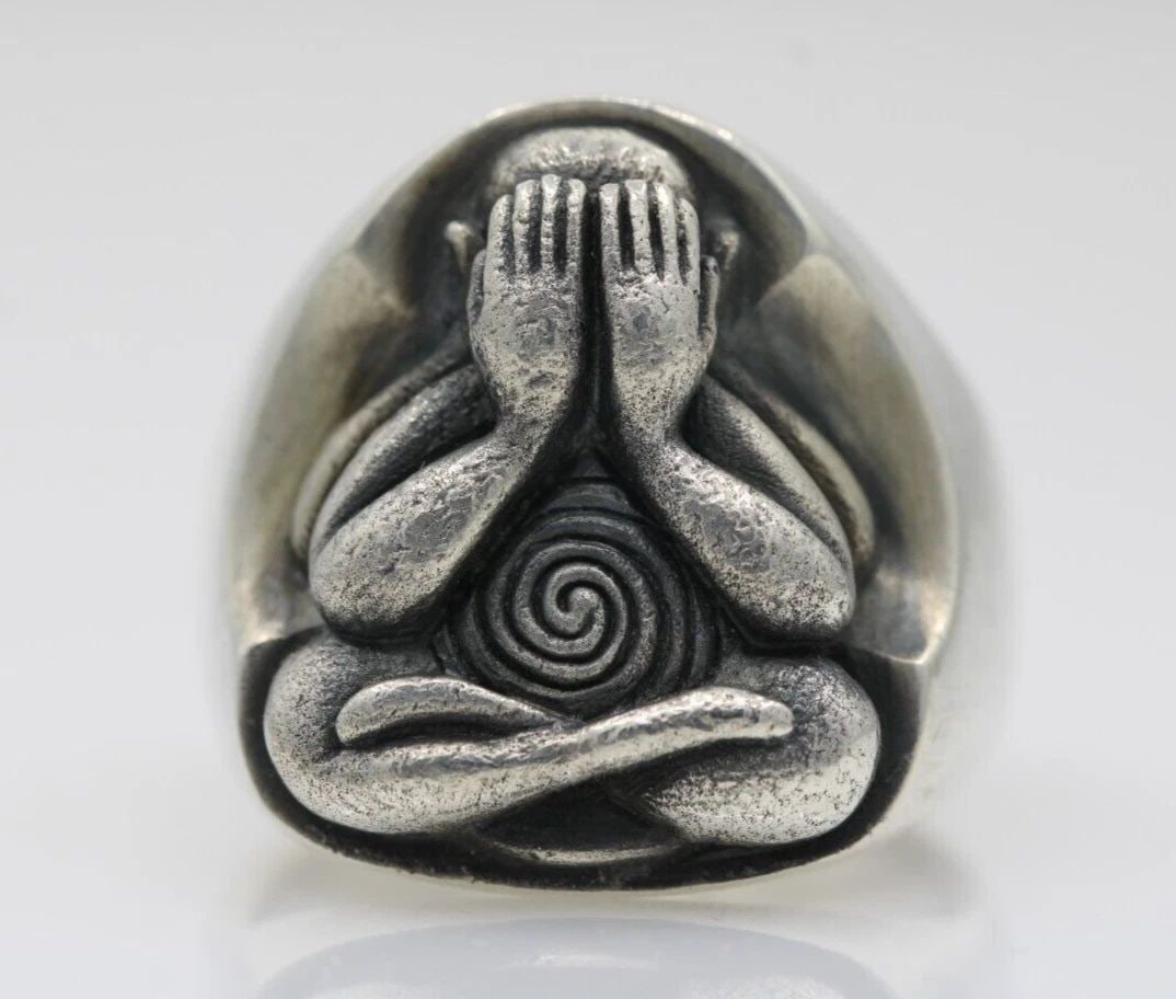 PHRA PIDTA STERLING SILVER TALISMAN THAI BUDDHA RING SIZE 8 - 20.1 GRAMS (1 of 2)