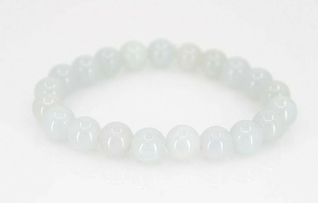 JADE JADEITE ANTIQUE WHITE 9.5MM BEAD BRACELET FITS 7" ~ 30.8 G FREE SHIPPING!! (1 of 2)