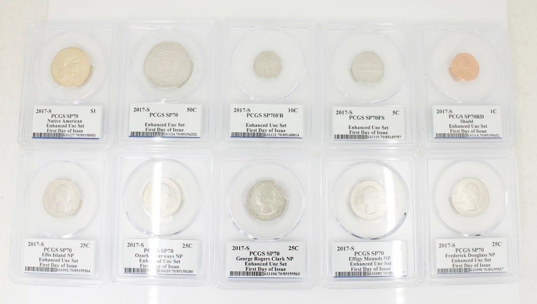 2017 S 225TH ANNIVERSARY ENHANCED PCGS SP70 FIRST DAY ANA RELEASE 10 COIN SET (1 of 2)