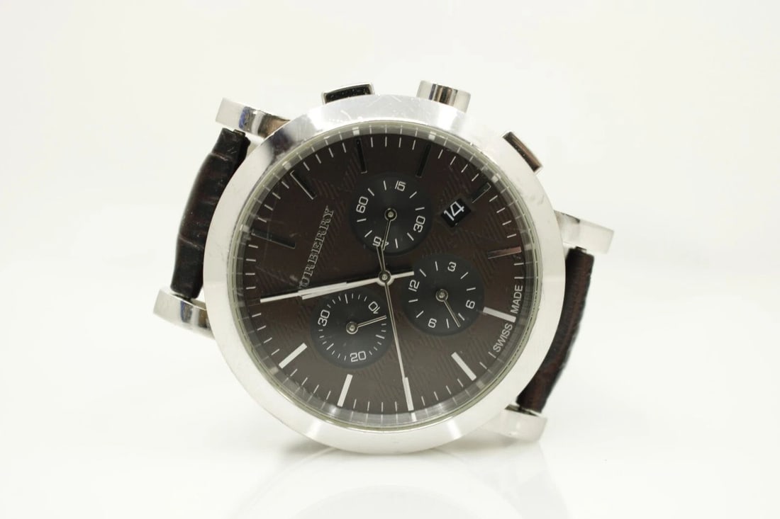 BURBERRY STAINLESS STEEL 40MM CHRONOGRAPH QUARTZ BROWN CALFSKIN WATCH BU1776 (1 of 2)