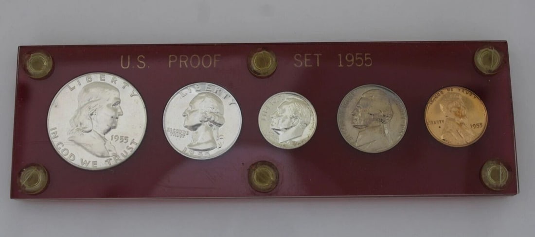 1955 UNITED STATES MINT PROOF SET RED HARD PLASTIC HOLDER (1 of 2)