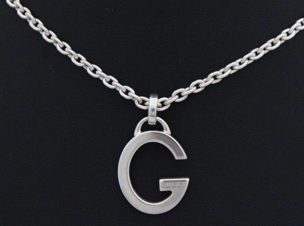 GUCCI STERLING SILVER G LOGO PENDANT NECKLACE 17" W/ BOX/POUCH 19.2 GRAMS (1 of 2)