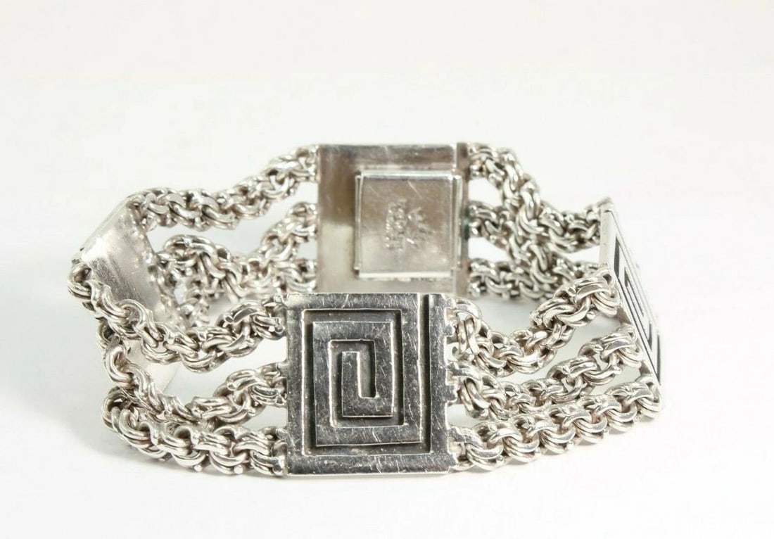 VINTAGE STERLING MEXICO GREEK KEY CHAIN 7 " BRACELET 19.9MM~ 40.1 GRAMS (1 of 2)