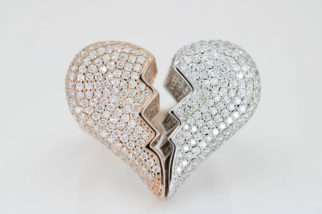 ICED LONDON STERLING 10 TCW D/VVS GENUINE MOISSANITE BROKEN HEART RING SIZE 11.5 (1 of 2)