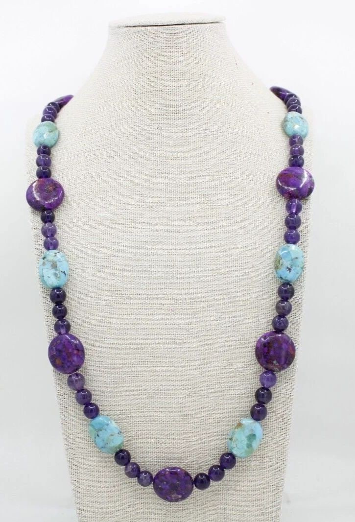JAY KING DTR STERLING SILVER TURQUOISE & AMETHYST STONE BEADED 44" NECKLACE (1 of 2)