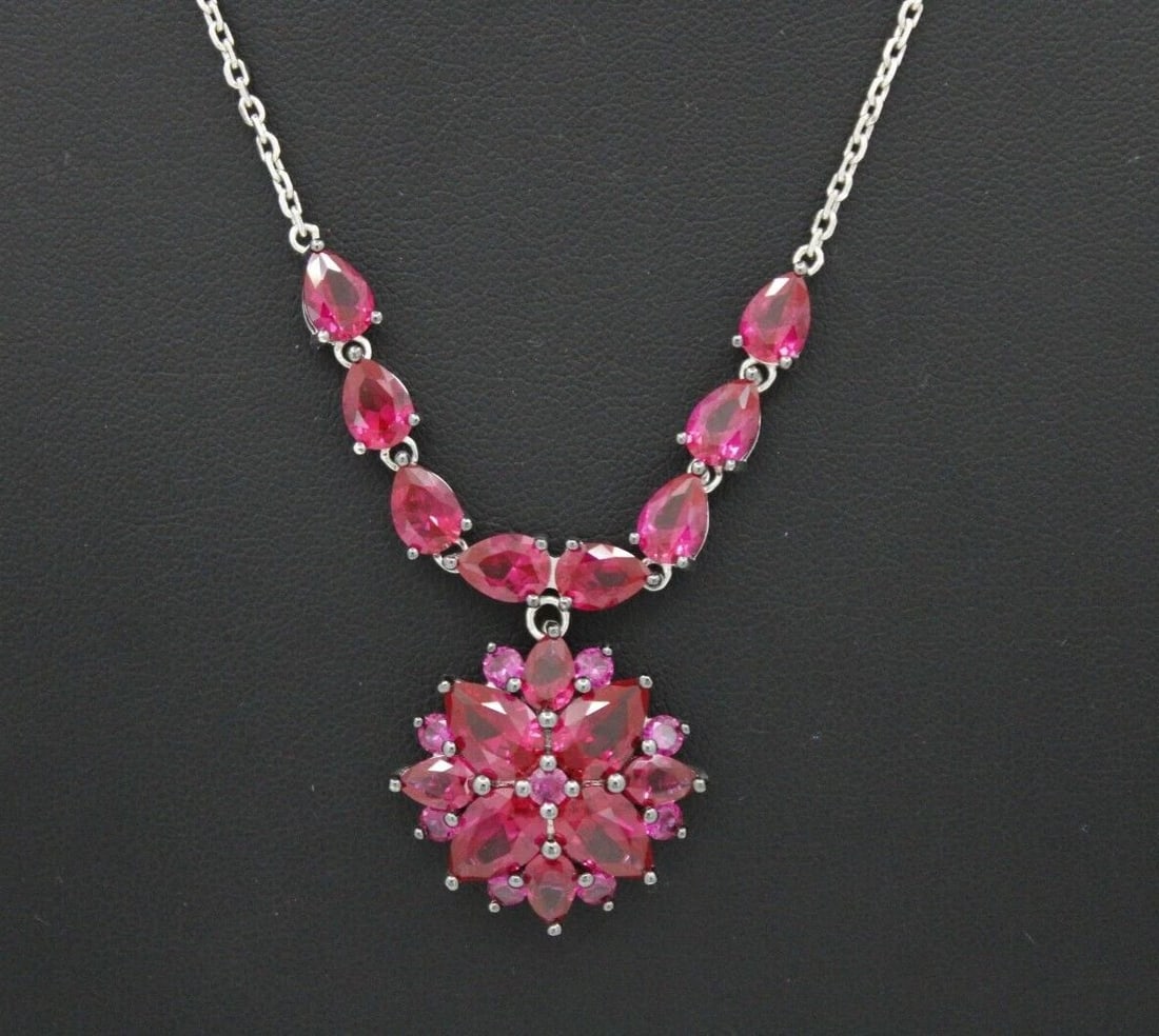 STUNNING BBJ STERLING SILVER & RUBY NECKLACE 18"-20" W/ 1" RUBY PENDANT ~ 11.3G (1 of 2)