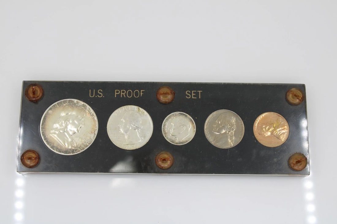 1959-P US MINT SILVER PROOF SET, 5 COINS, BLACK ACRYLIC HOLDER 90% SILVER (1 of 2)