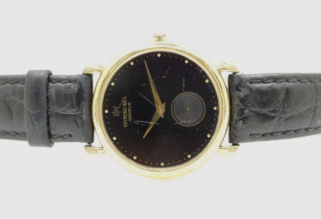 RAYMOND WEIL GENEVE 18K GOLD PLATED 32MM BLACK DIAL WATCH 9823 (1 of 2)