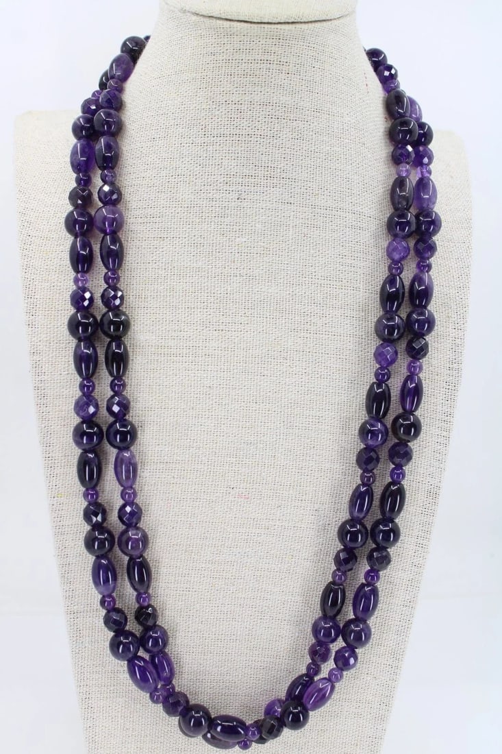 JAY KING DTR STERLING PURPLE AMETHYST DOUBLE STRAND BEADED 24" - 27" NECKLACE (1 of 2)