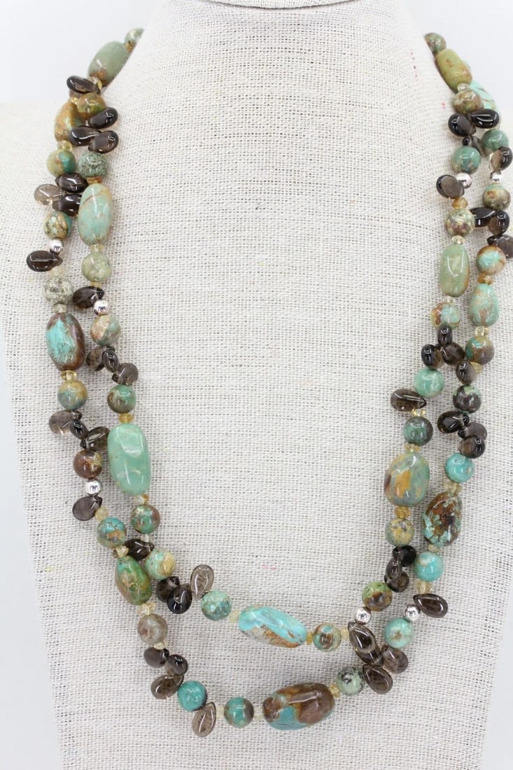 JAY KING DTR STERLING 2 STRAND NATURAL TURQUOISE & GEMSTONE BEAD 18" NECKLACE (1 of 2)