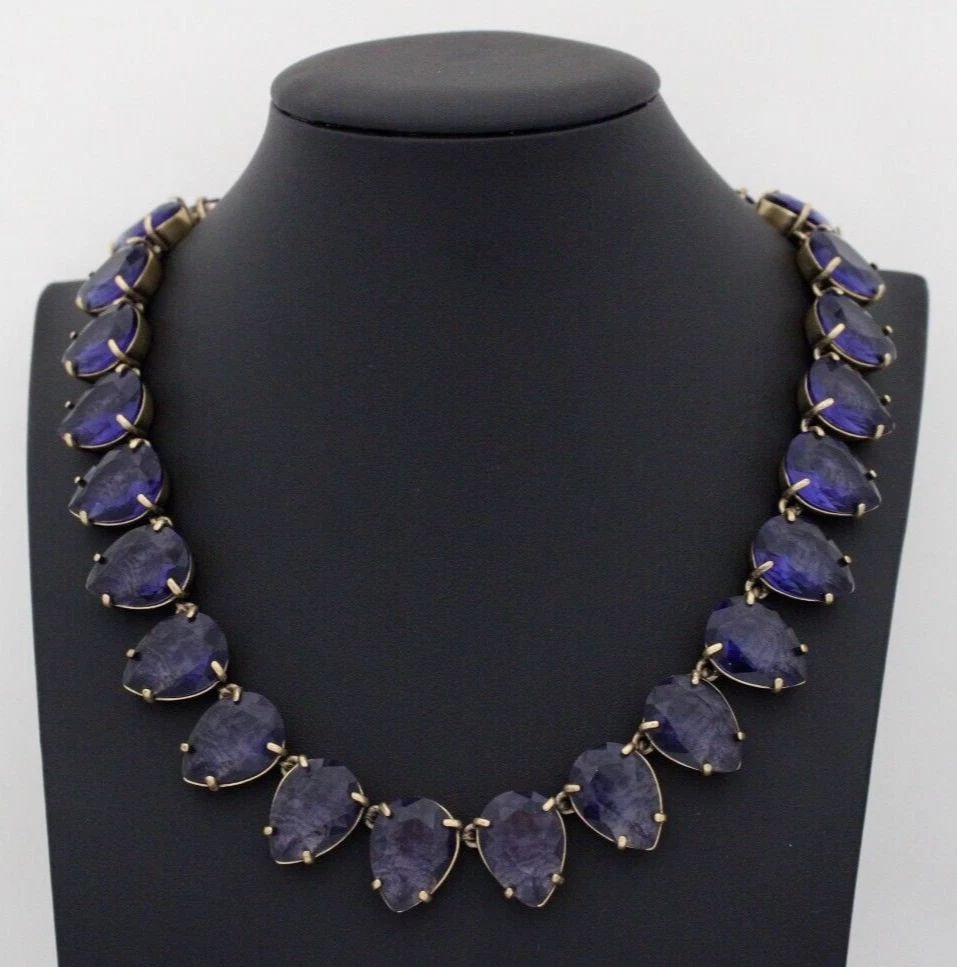 J. CREW GOLD TONED PURPLE GEM STONE STATEMENT 19"NECKLACE (1 of 2)