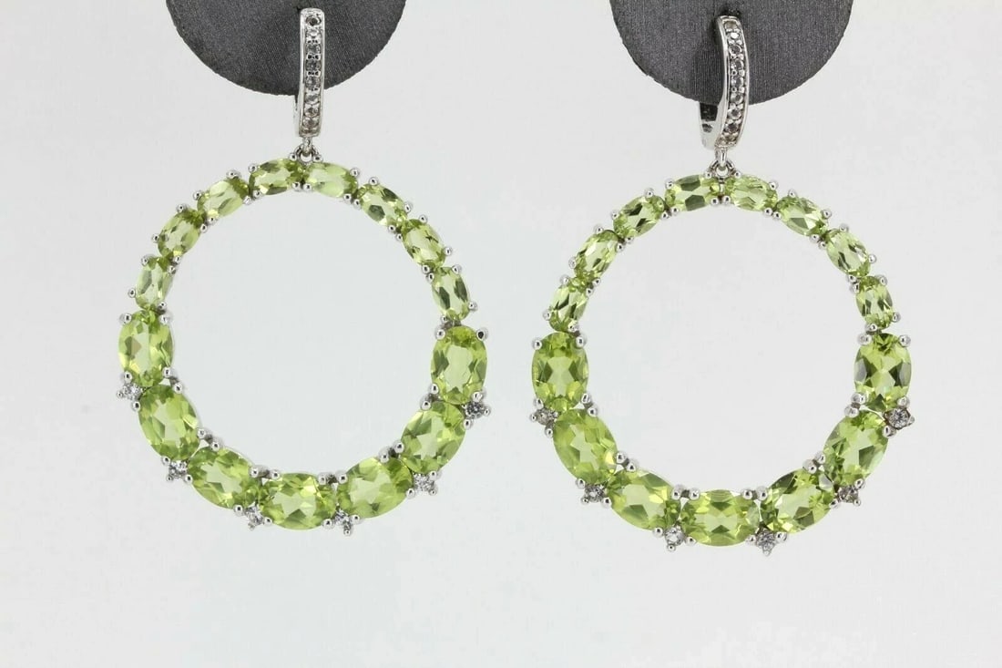 AIRA STERLING SILVER PERIDOT STATEMENT CIRCLE HOOP STATEMENT EARRINGS 11.3 GRAMS (1 of 2)