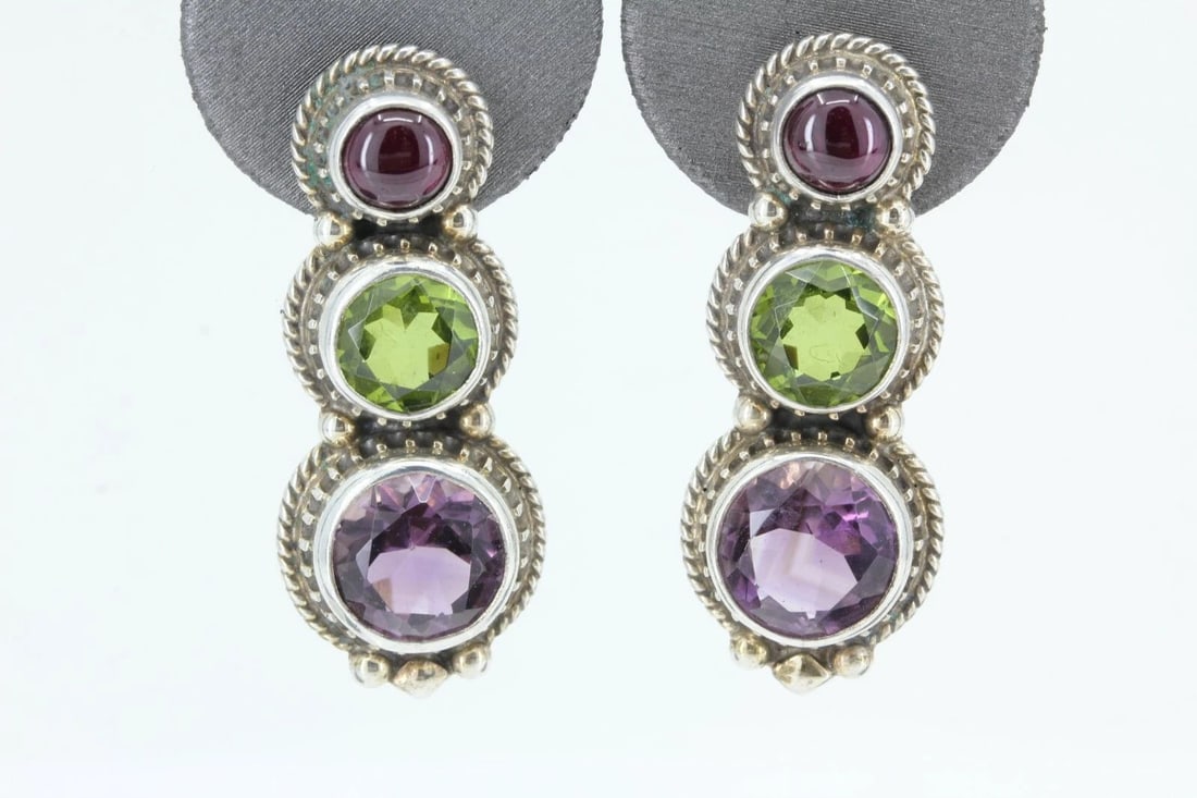 REVE STERLING SILVER AMETHYST AND PERIDOT EARRINGS ~ 15.7 GRAMS FREE SHIPPING (1 of 2)
