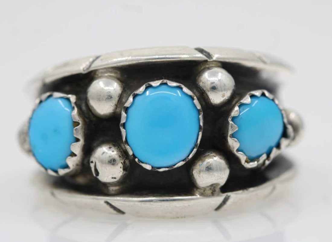 MILTON LASILOO ML SOUTHWEST ZUNI STERLING SILVER TURQUOISE RING SIZE 7.5 - 6.1 G (1 of 2)
