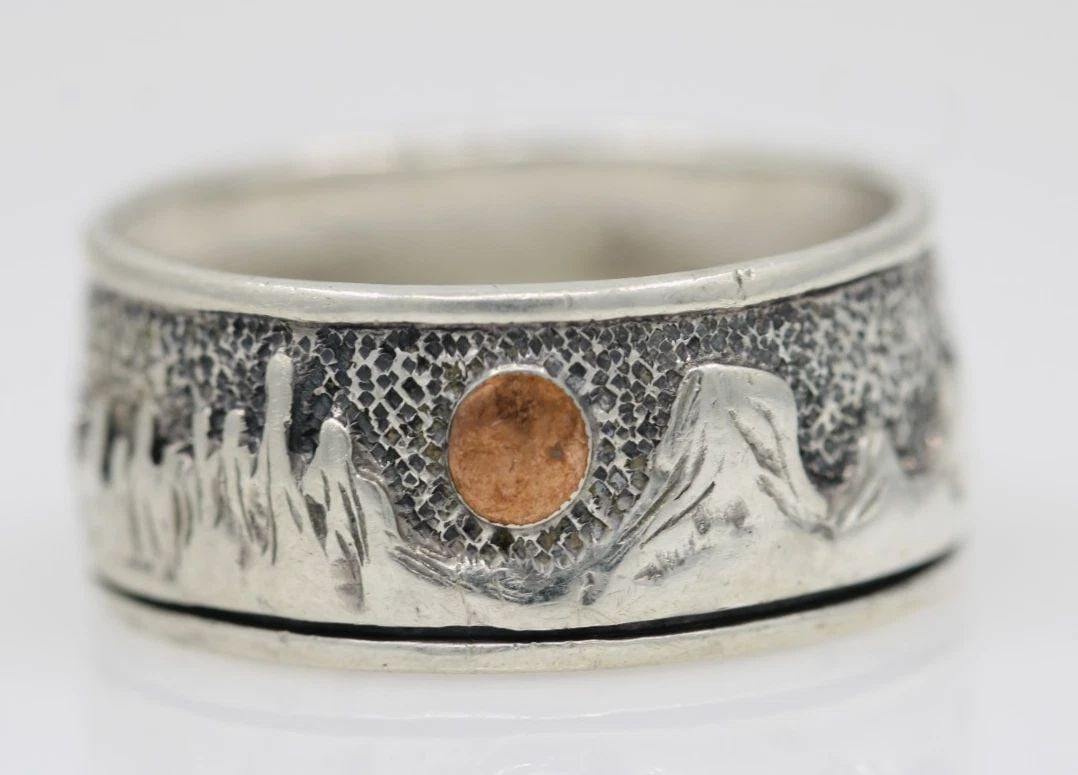 MSK STERLING SILVER CIMARRON MOUNTAIN W/ COPPER SUN BAND RING 9.5 - 7.2 G (1 of 2)