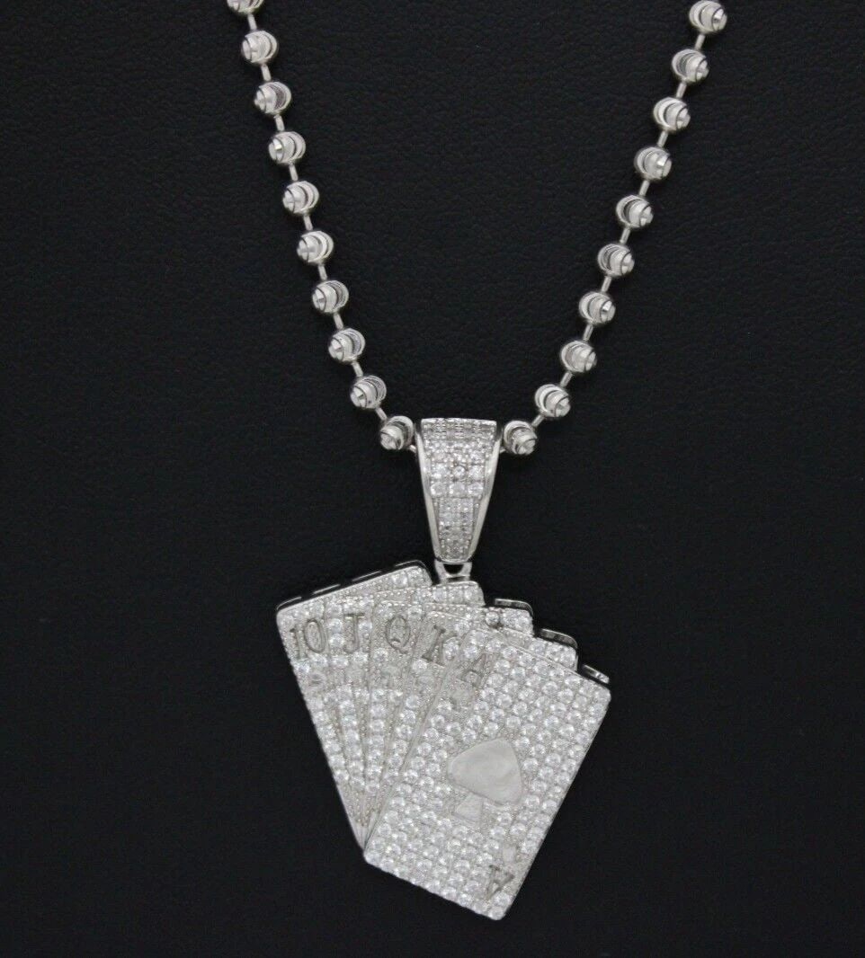 STERLING SILVER POKER CARDS ROYAL FLUSH PENDANT 22" CHAIN NECKLACE 19.1 GRAMS (1 of 2)