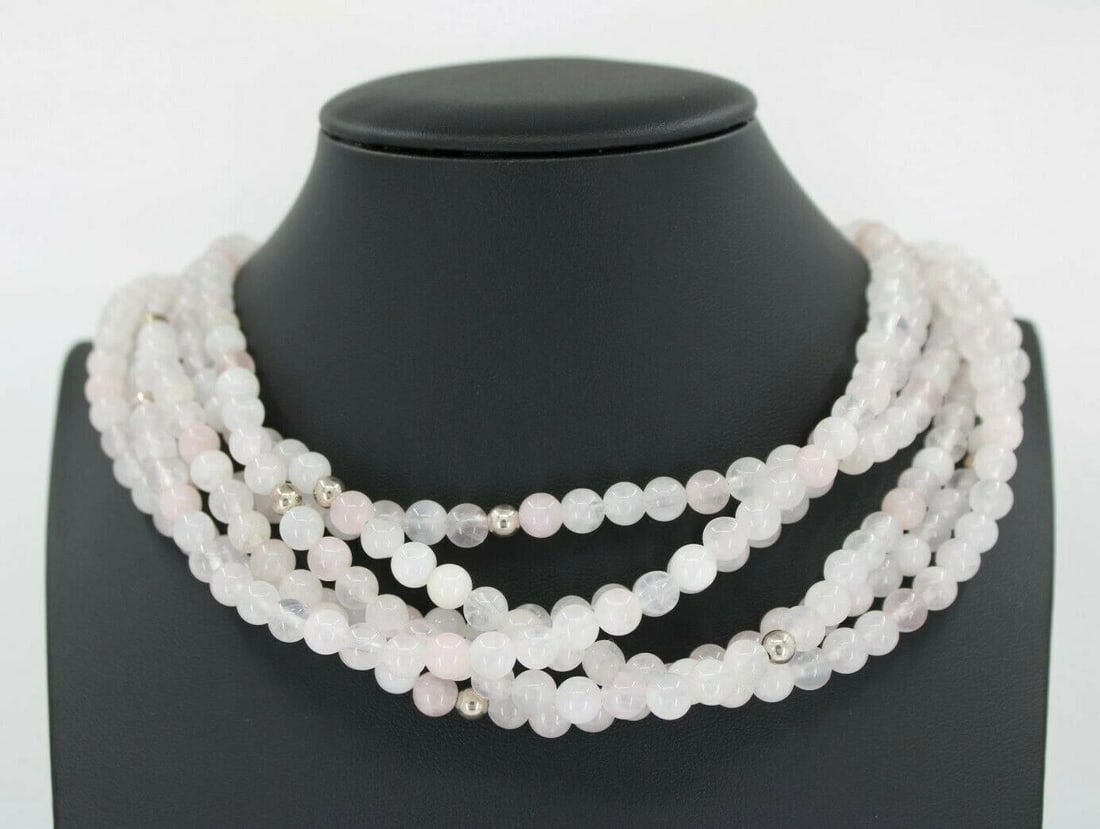 DTR JAY KING STERLING SILVER 7 STRAND ROSE QUARTZ GEMSTONE NECKLACE 24-27" (1 of 2)