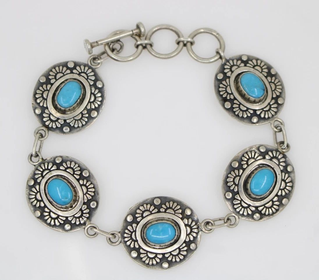 LMN STERLING SILVER TURQUOISE TOGGLE BRACELET 8" - 22.9 GRAMS (1 of 2)