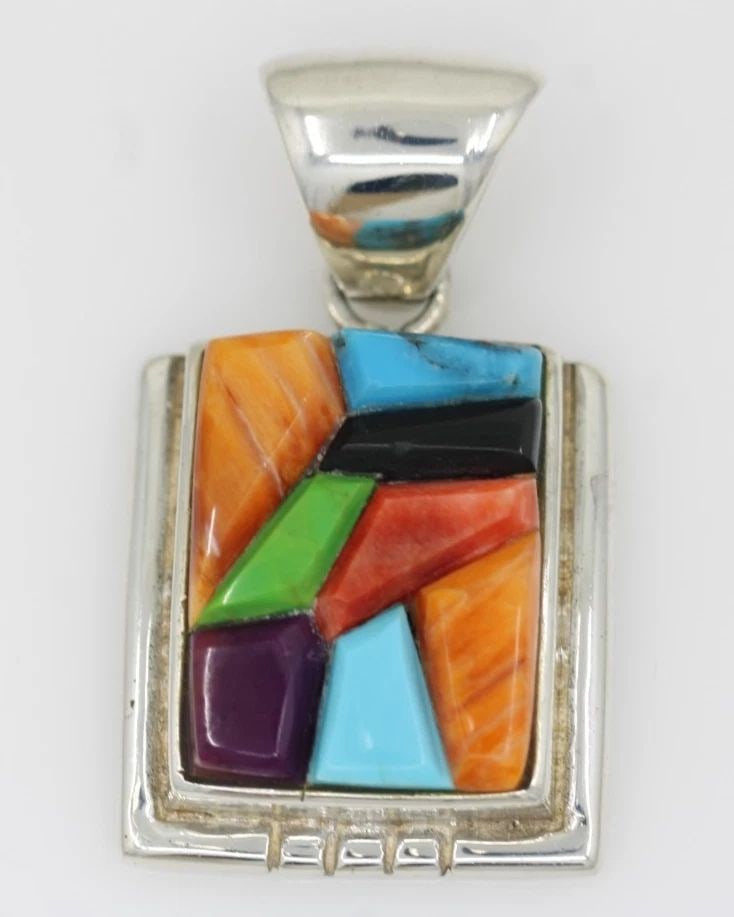 FIRST AMERICAN TRADERS GALLUP STERLING SILVER MULTICOLOR GEMSTONE PENDANT 11.1 G (1 of 2)