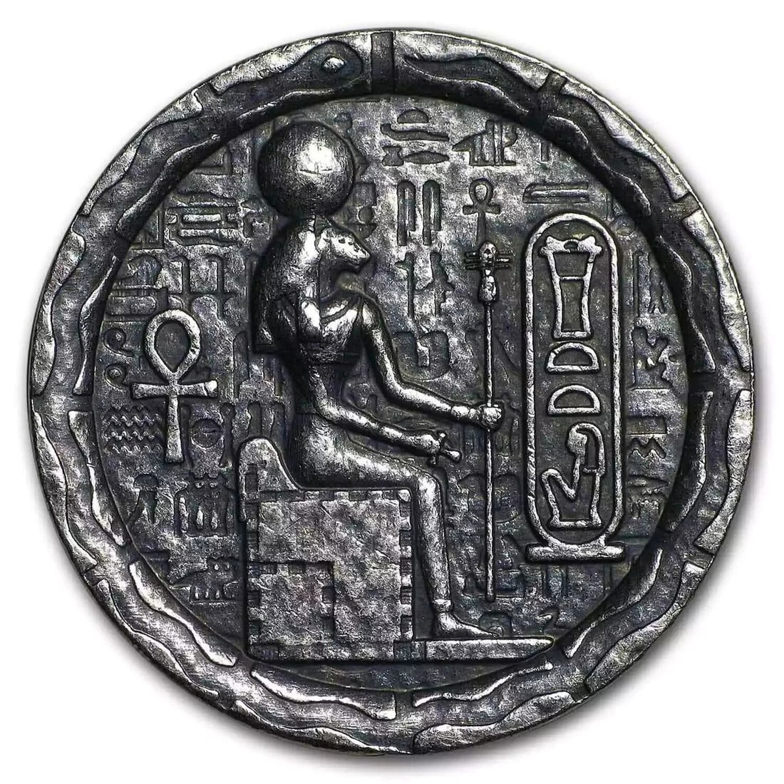 1/2 OZ .999 FINE SILVER ROUND - ULTRA HIGH RELIEF EGYPTIAN - CAT GODDESS BASTET: 1/2 OZ .999 FINE SILVER ROUND - ULTRA HIGH RELIEF EGYPTIAN - CAT GODDESS BASTET Description This 1/2 oz .999 Fine Silver Round Ultra High Relief Egyptian Cat Goddess Bastet Being pulled from fresh tub