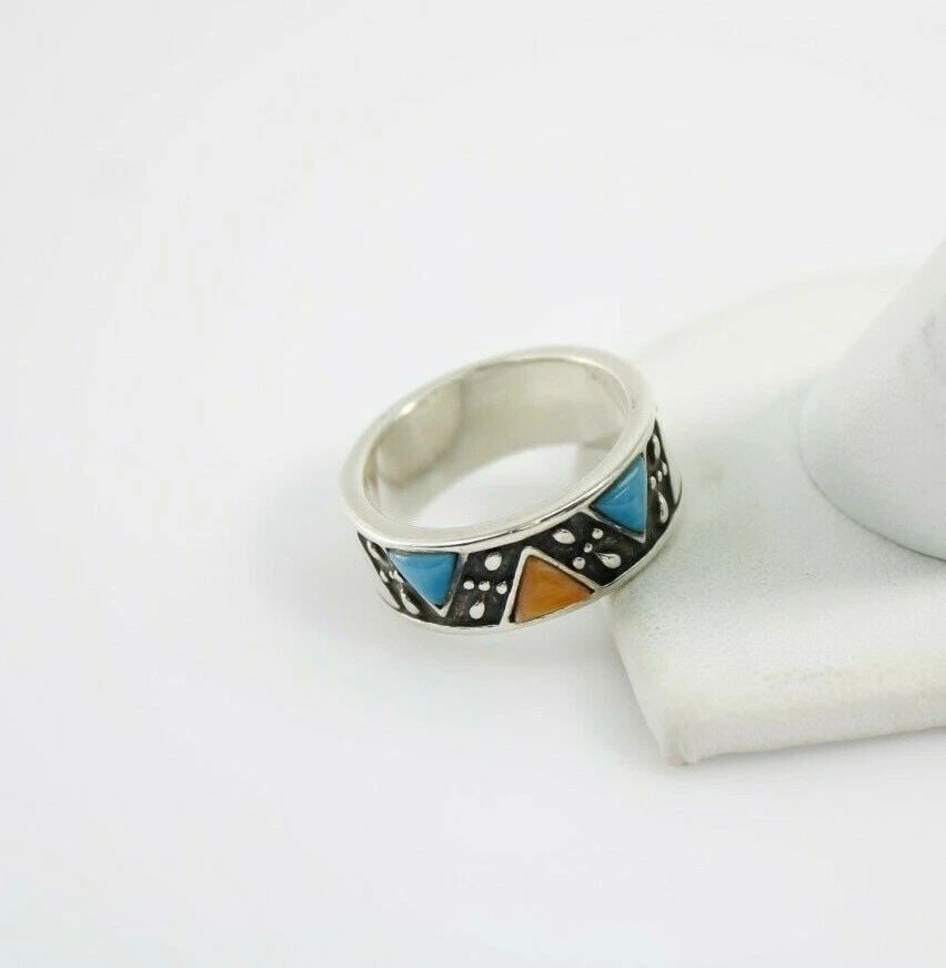 CAROLYN POLLACK 925 STERLING TURQUOISE & RED CORAL BAND RING SIZE 7 (1 of 2)