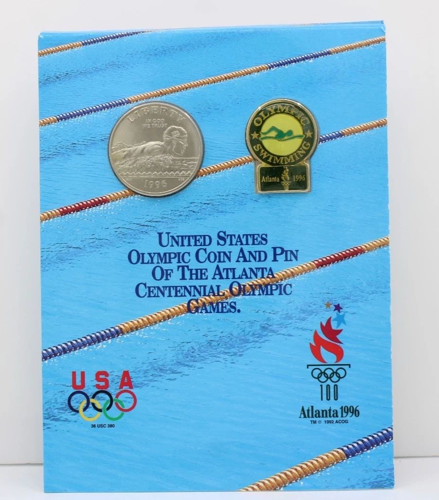 1996 S ATLANTA OLYMPICS SWIMMING BU COMMEMORATIVE HALF DOLLAR US COIN & PIN: 1996 S ATLANTA OLYMPICS SWIMMING BU COMMEMORATIVE HALF DOLLAR US COIN & PIN Description 1996 S Atlanta Olympics Swimming BU Commemorative Half Dollar US Coin & Pin Coin/pin are in uncirculated conditi