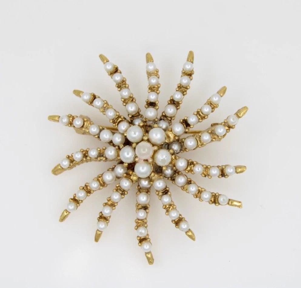 VINTAGE SIGNED FLORENZA GOLD TONE FAUX PEARL SWIRL PINWHEEL PIN BROOCH (1 of 2)