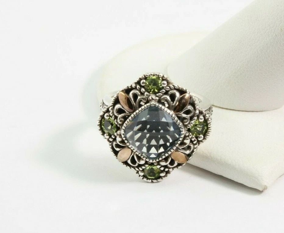MC/TH HALLMARK 14K WG & 925 STERLING SILVER TOPAZ & PERIDOT RING W/ COPPER WASH (1 of 2)