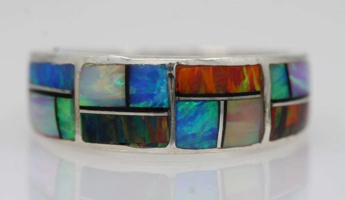MELVIN THOMPSON NAVAJO STERLING SILVER MULTICOLOR OPAL GEMSTONE RING SIZE 6 (1 of 2)