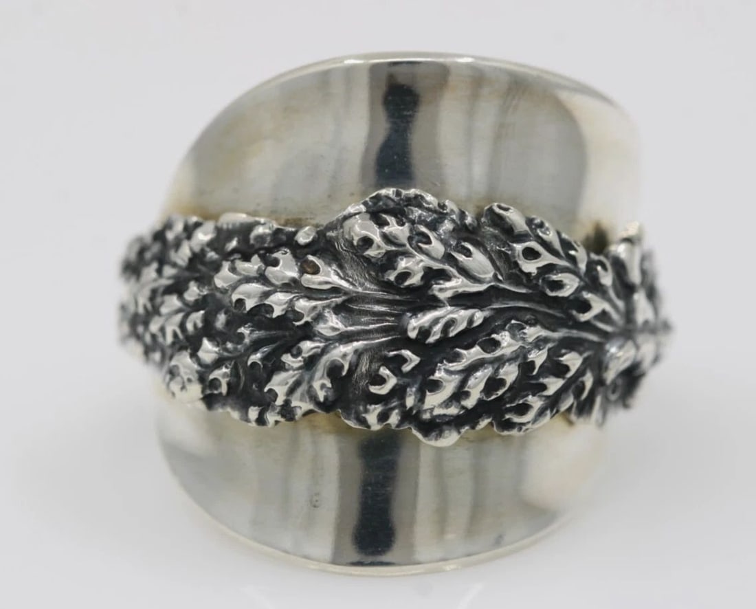REED & BARTON STERLING SILVER HARLEQUIN FLORAL SPOON RING SIZE 9 - 10.6 GRAMS (1 of 2)