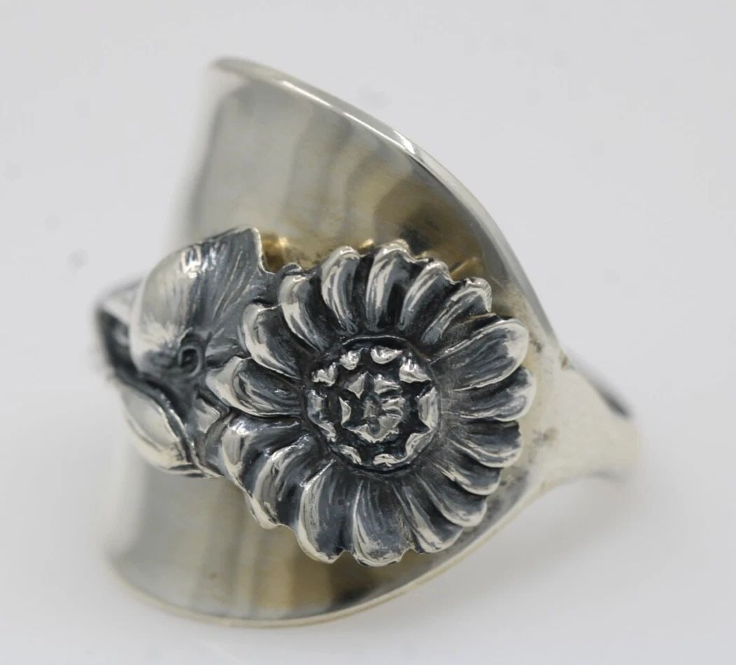REED & BARTON STERLING SILVER HARLEQUIN FLORAL SPOON RING SIZE 10 - 10.3 GRAMS (1 of 2)