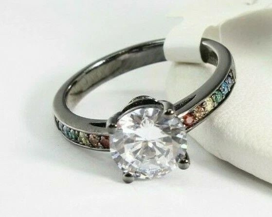 NICE BBJ BLACK RHODIUM CUBIC ZIRCONIA RING SIZE 7.25 3.7GM W/TAG FREE SHIP! (1 of 2)
