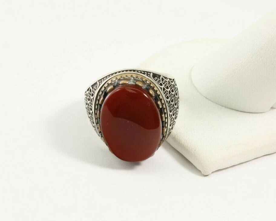 UNIQUE BALI NATURAL RED CORAL STERLING SILVER RING ,SIZE 10 ~ 12.3 GRAMS (1 of 2)