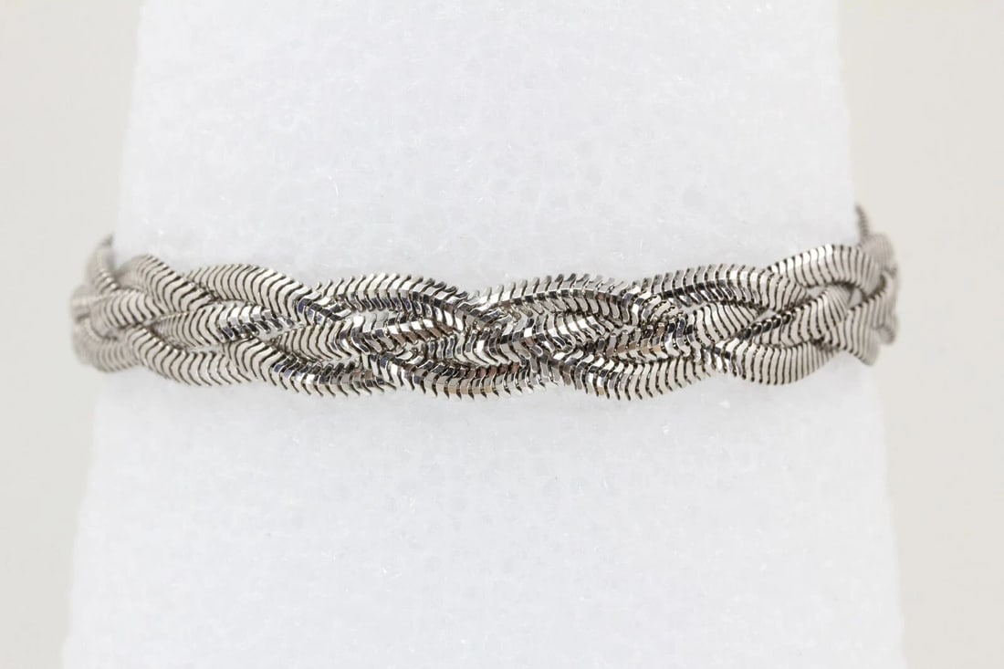 JCM JACMEL MAURITIUS STERLING SILVER BRAIDED HERRINGBONE LINK 7" BRACELET (1 of 2)