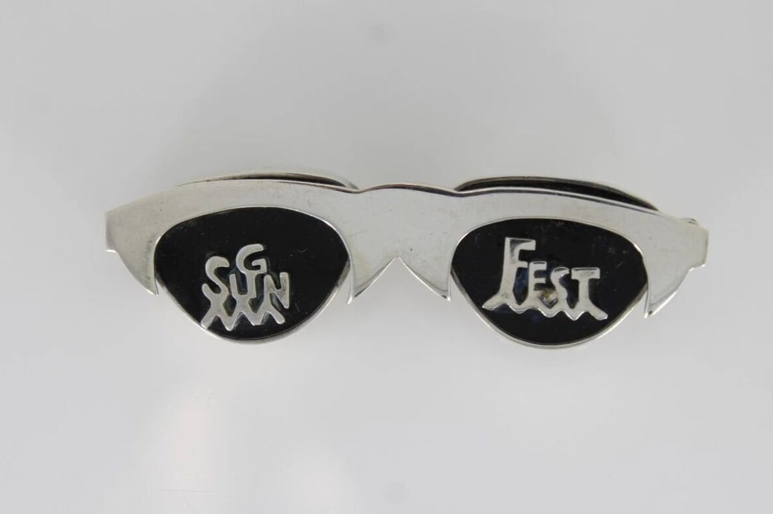 SUNFEST DESIGNER STERLING SILVER SUNGLASSES 2.50" PIN BROOCH 18G (1 of 2)