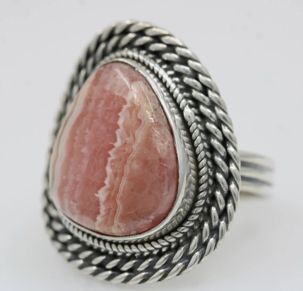 STERLING SILVER RHODOCHROSITE RING SIZE 9.5 - 11.5 GRAMS (1 of 2)
