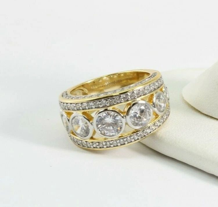 925 JCL CN GOLD TONE WITH CUBIC ZIRCONIA RING SIZE 7.5 WIDTH 11.3 MM FREE SHIP! (1 of 2)