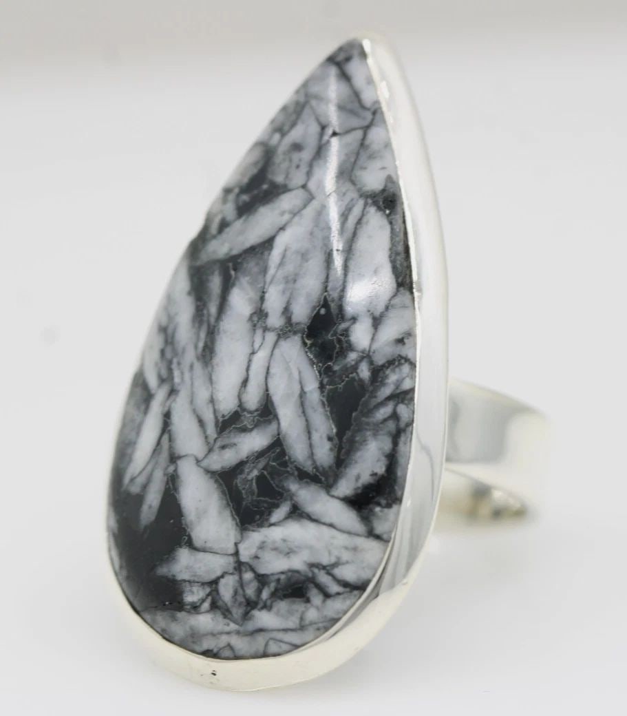STERLING SILVER PINOLITH TEARDROP RING SIZE 9 - 13.5 GRAMS (1 of 2)