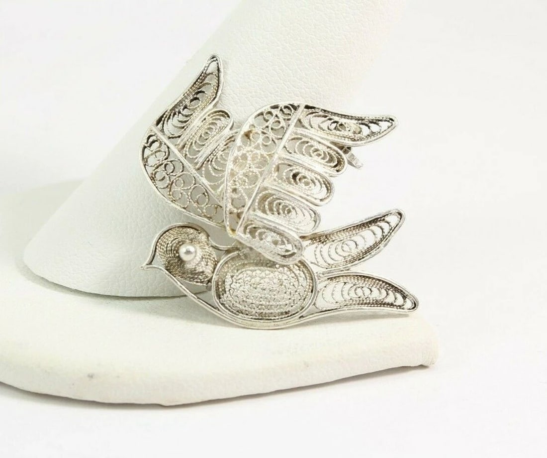 VINTAGE STERLING SILVER 800 DOVE FILIGREE BROOCH ~ 3.9 GRAMS (1 of 2)