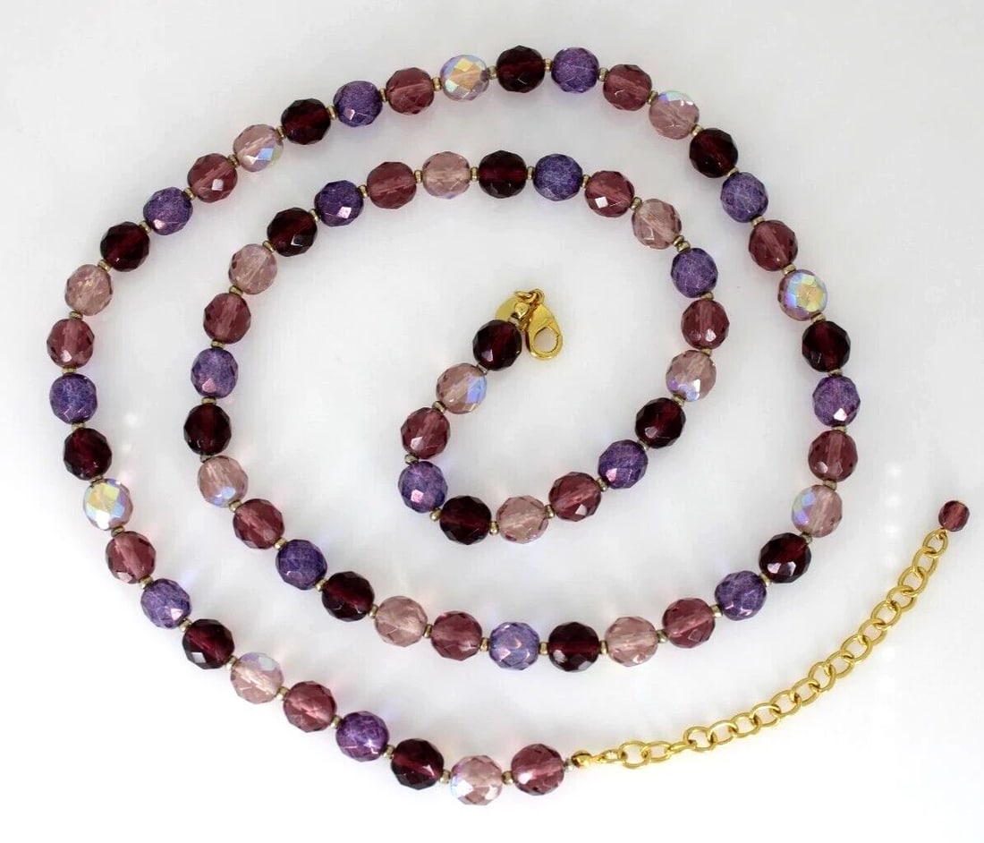 JOAN RIVERS 10MM PURPLE CZECH GLASS BEAD GOLD TONE 34"- 38" NECKLACE (1 of 2)