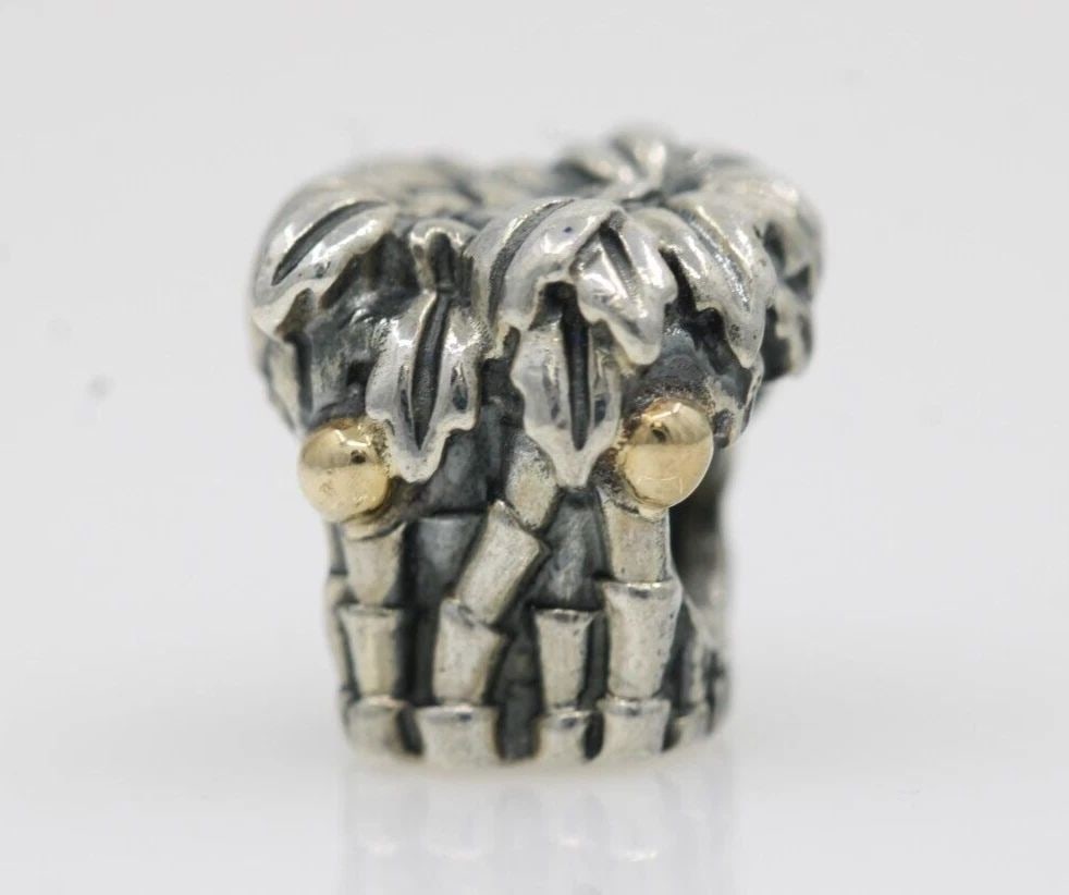 RETIRED PANDORA STERLING SILVER & 14K GOLD PALM TREE W/ COCONUTS CHARM 790521: RETIRED PANDORA STERLING SILVER & 14K GOLD PALM TREE W/ COCONUTS CHARM 790521 Description Retired Pandora Sterling Silver & 14K Gold Palm Tree w/ Coconuts Charm 790521 Pandora charm is in good conditi