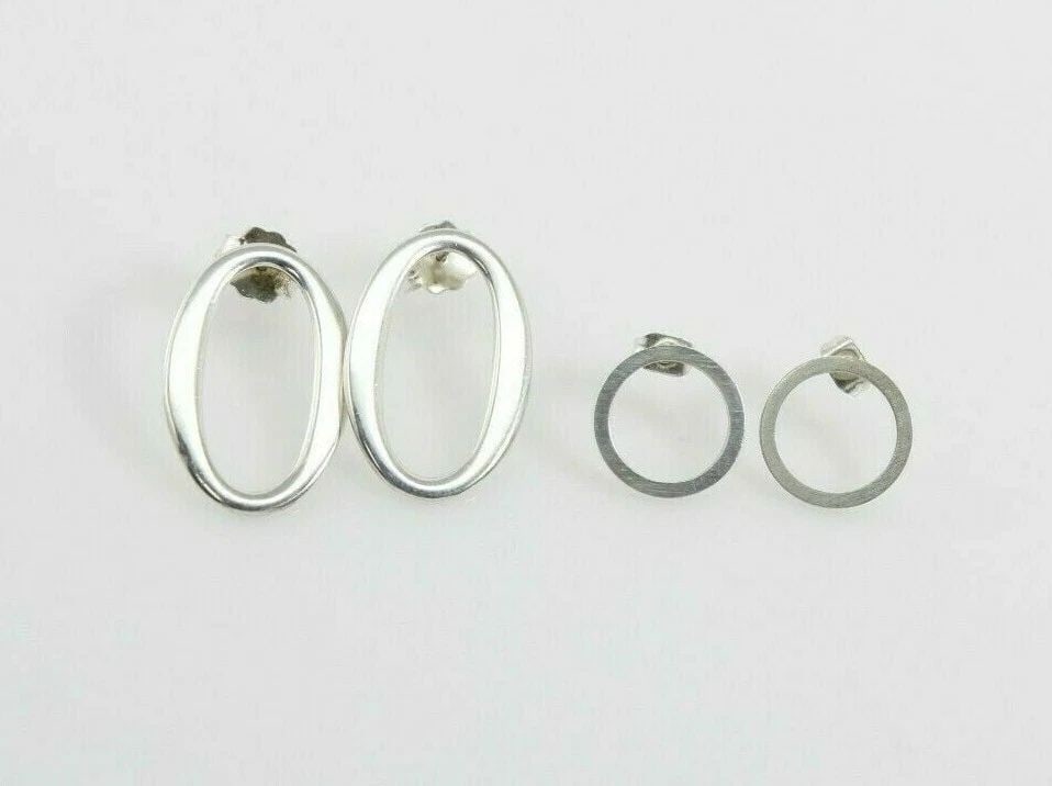 STERLING SILVER BRUSHED STYLE CIRCLE AND OVAL POST EARRINGS 5.4 GRAMS (1 of 2)