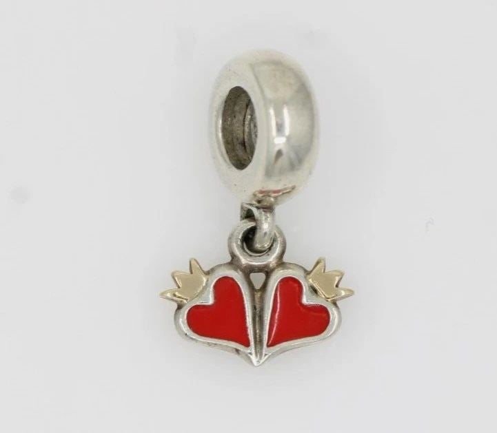 PANDORA LOVE CHARM STERLING SILVER & 14K GOLD DANGLE CHARM W/ RED ENAMEL 2.1 G (1 of 2)