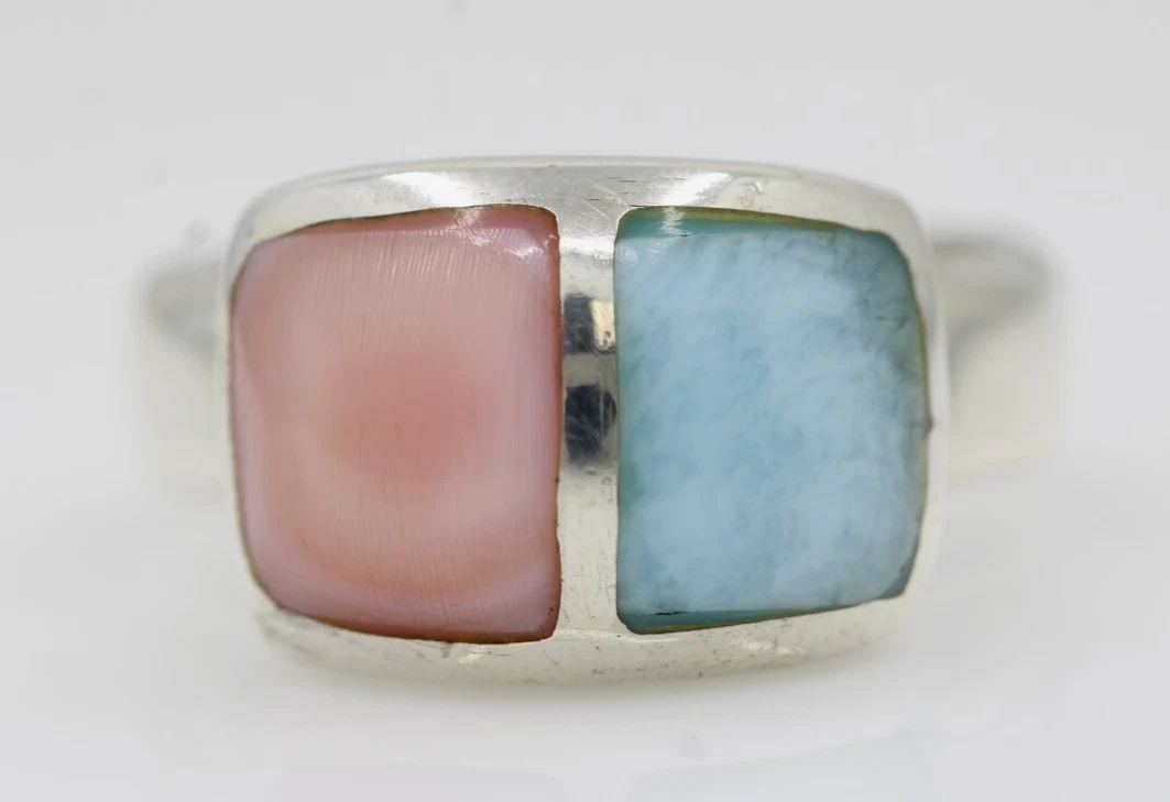 STERLING SILVER PINK & BLUE OPAL GEMSTONE RING SIZE 9.5 - 7.9 GRAMS (1 of 2)