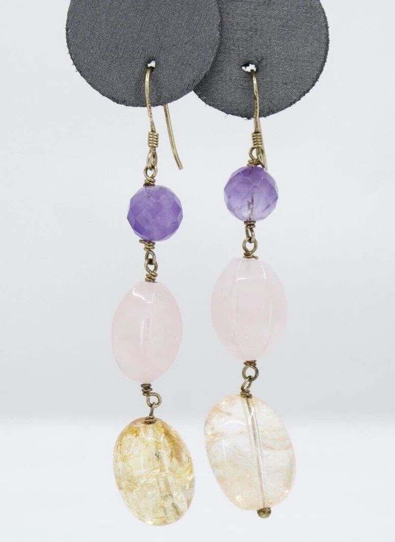 J&T THAI 925 GOLD STERLING SILVER CRYSTAL AMETHYST BEAD EARRINGS (1 of 2)