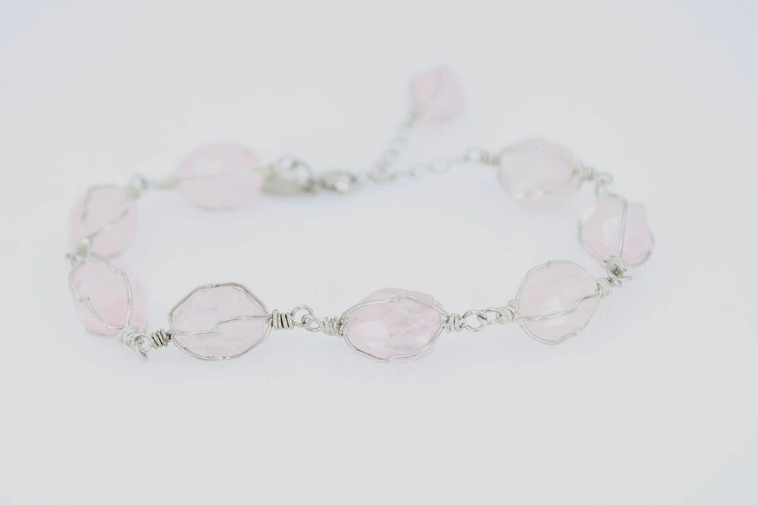 J JILL 925 STERLING SILVER PINK GEMSTONE ADJUSTABLE LINK BRACELET FITS 7 TO 8" (1 of 2)